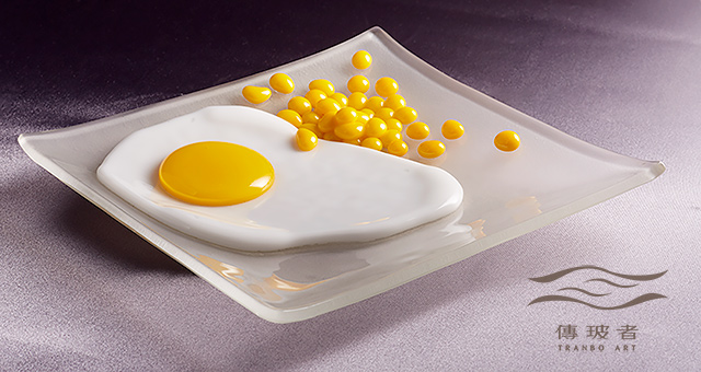 琉璃盤飾-荷包蛋系列-玉米白蛋盤 尺寸15cm